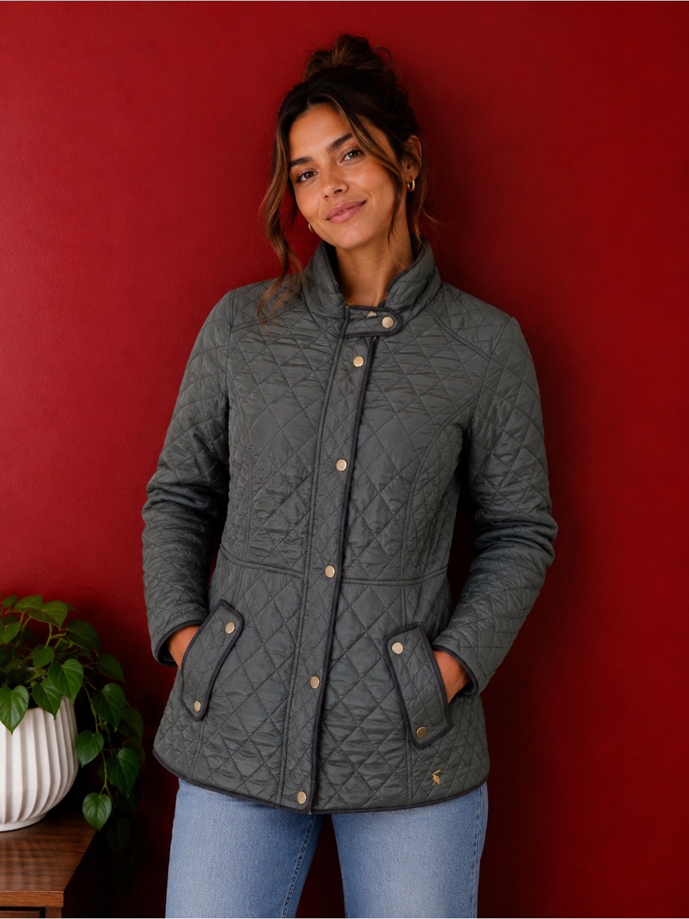 Joules Women’s Quilted Country Jacket – Olive Green – US 10 / UK 14